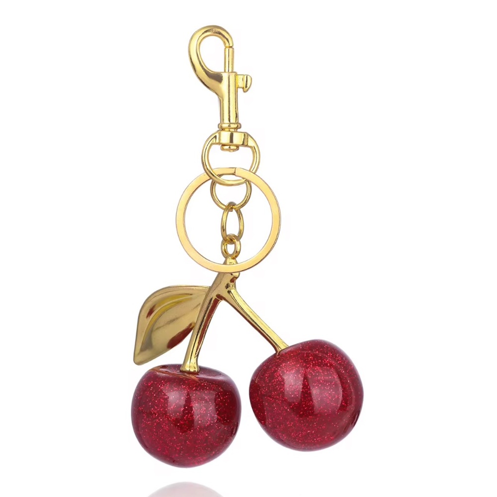 Red Cherry 🍒 Bag Charm, Keychain with Gold Accents